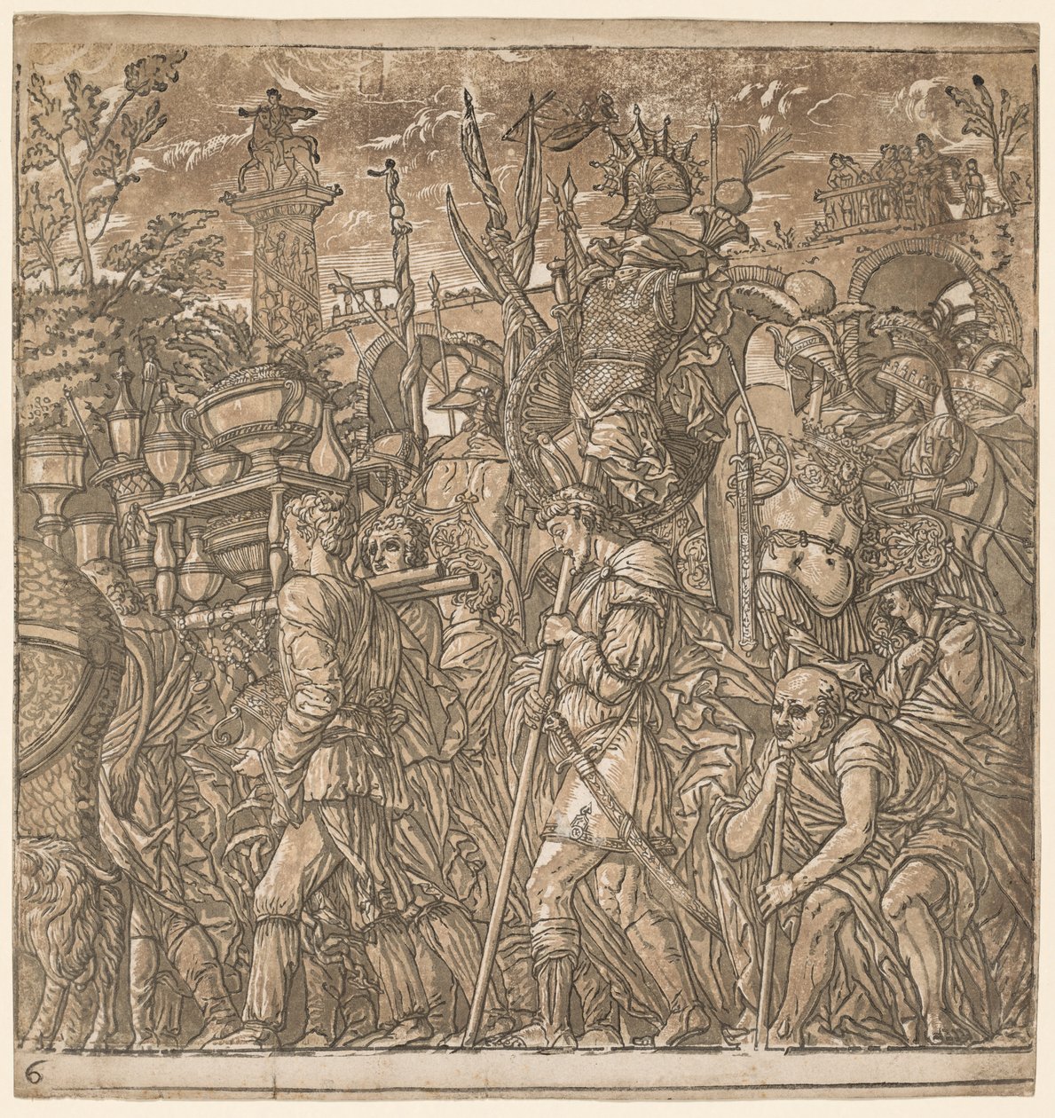 Julius Cæsars triumf: soldater, der bærer vaser og krigstrofæer, 1593-99. af Andrea Andreani
