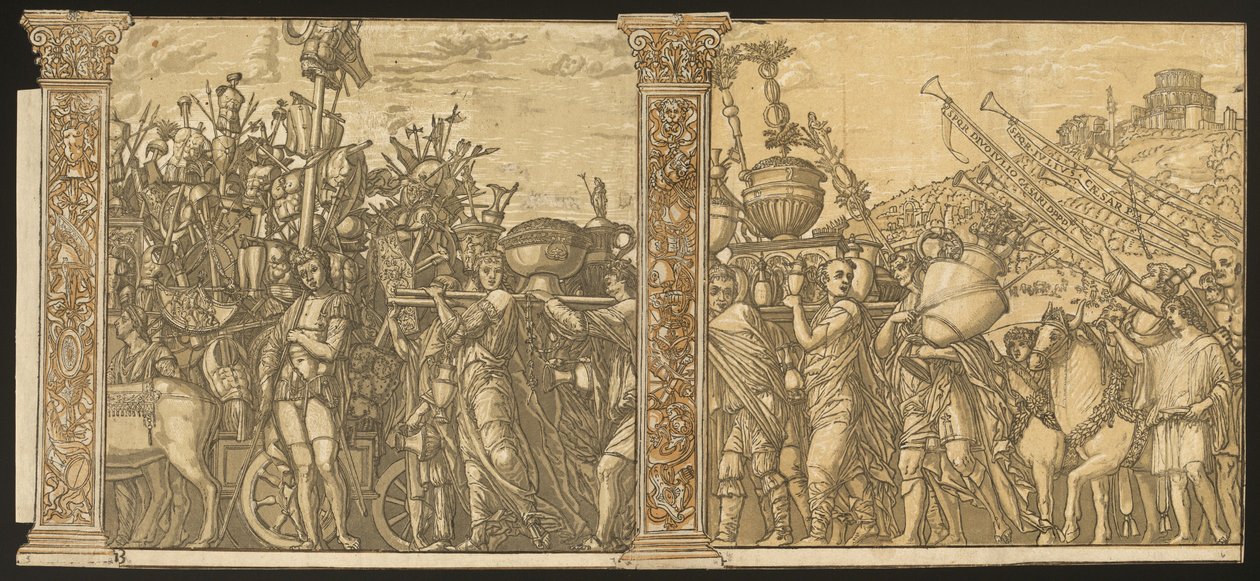 Julius Cæsars triumf [nr. 3 og 4 plus 2 søjler], 1599. af Andrea Andreani