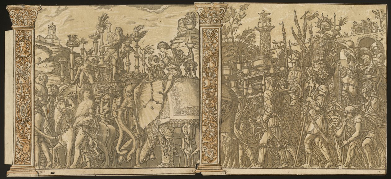 Julius Cæsars triumf [nr. 5 og 6 plus 2 søjler] af Andrea Andreani after Andrea Mantegna