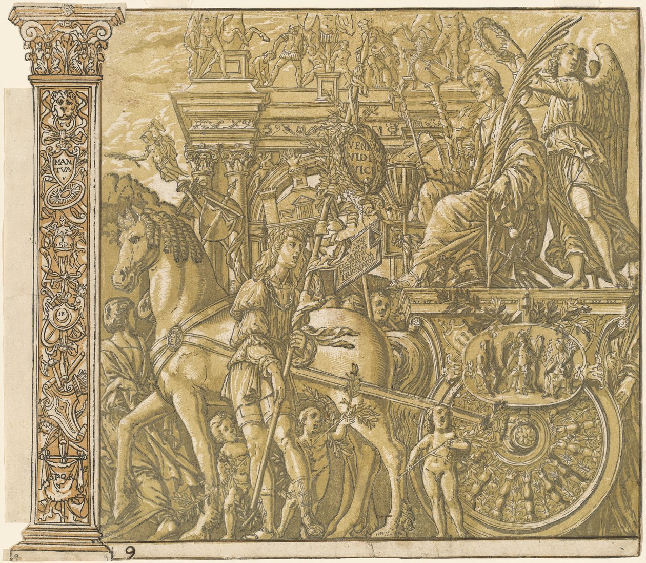 Julius Cæsars triumf [nr. 9 plus 2 søjler] af Andrea Andreani after Andrea Mantegna