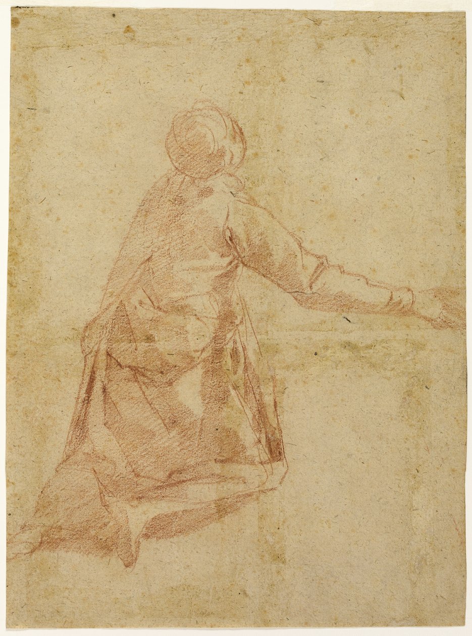 Knælende figur bagfra (recto); Tre halvlange undersøgelser af sløret kvindefigur (verso) af Andrea Boscoli