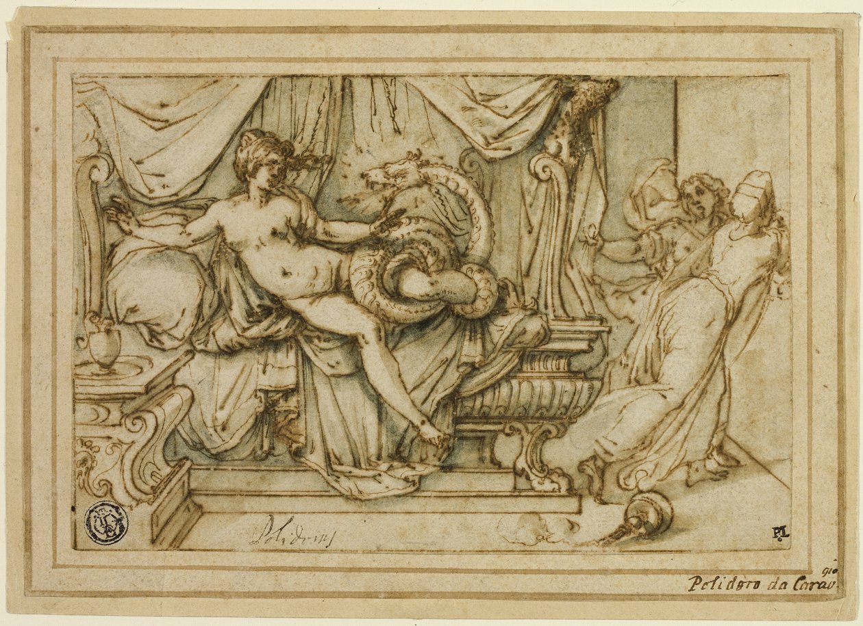 Olympias, Alexanders mor, besøgt af Zeus i skikkelse af en slange af Andrea Boscoli