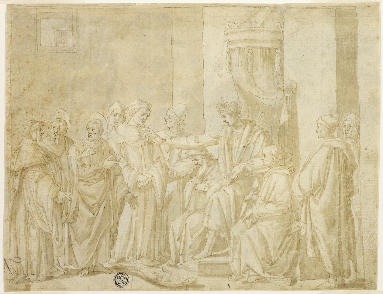 De hellige Peter og Paul skændes med Simon Magus før Nero (rekto); Fem scener fra historien om Moses (verso) af Andrea Boscoli