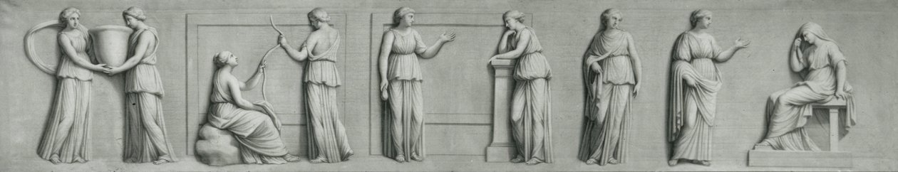 Et grisaille-panel, der viser kvindefigurer inklusive muser af Andrea Casali