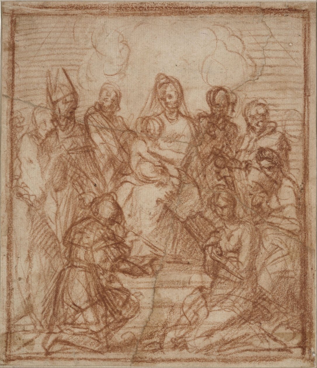 Enthroned Madonna with Child og otte helgener (kompositionsstudie til altermaleriet i Sarzana) af Andrea del Sarto