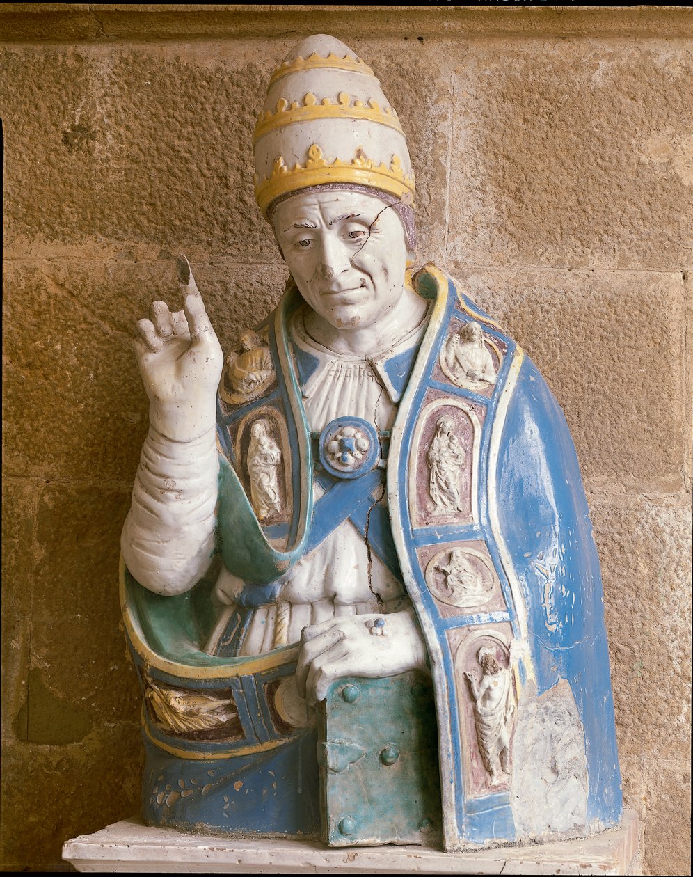 Buste af San Lino (polykrom glaseret terracotta) af Andrea Della Robbia