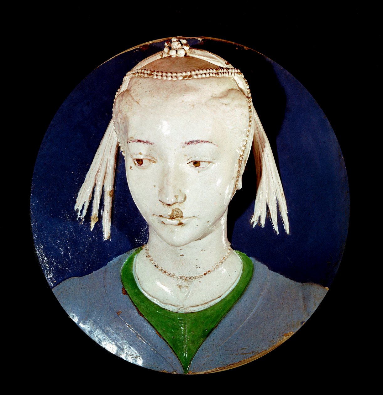 Portræt af ung fremmed Tondo i terracotta indretning af Andrea della Robbia af Andrea Della Robbia