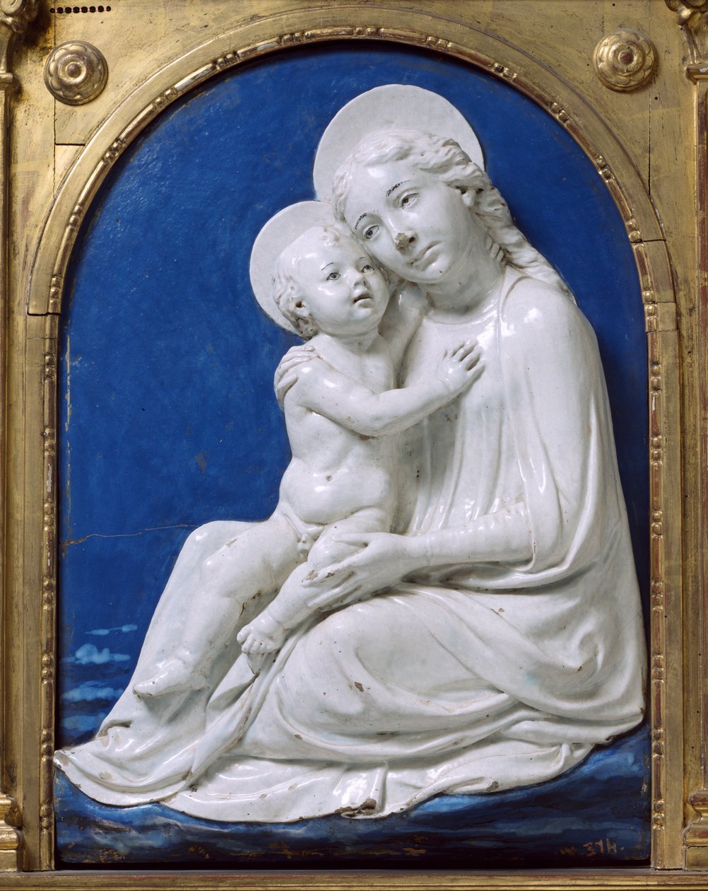 Madonnaen med barnet (ydmyghedens madonna) (glaseret terracotta) af Andrea Della Robbia