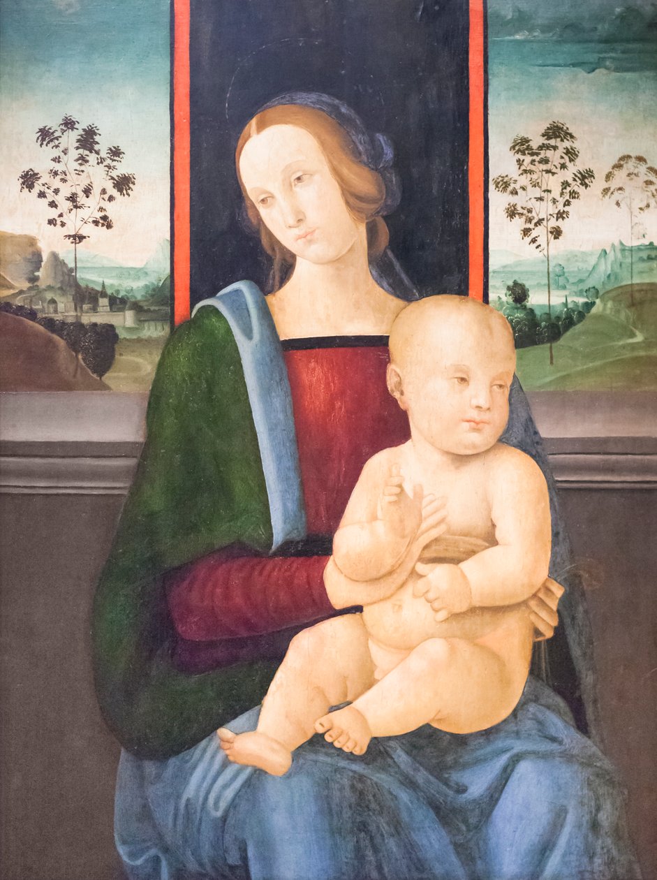 Madonna med barn (olie på træ) af Andrea Ingegnio