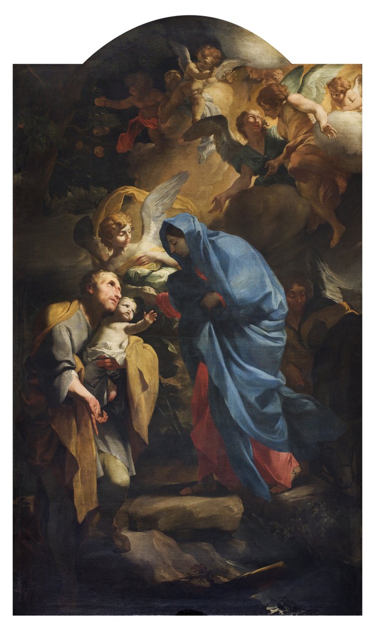 Hellig familie eller flugten til Egypten, 1673-74 af Andrea Lanzani