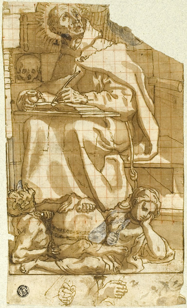 Sankt Romuald eller Sankt Augustin i sit studie af Andrea Lilio