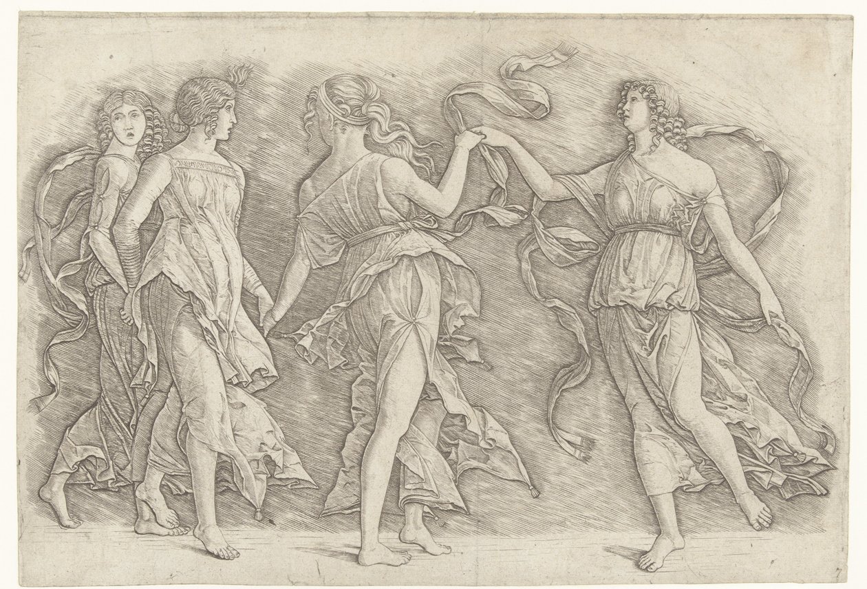 Fire dansende kvinder af Andrea Mantegna (school of)