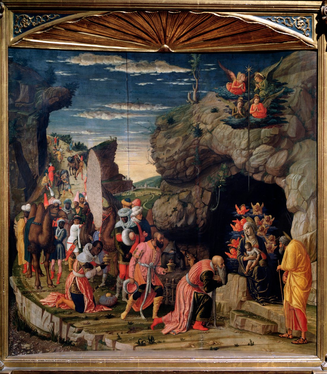 Tilbedelse af Magi - Centralpanel, ca. 1462 af Andrea Mantegna
