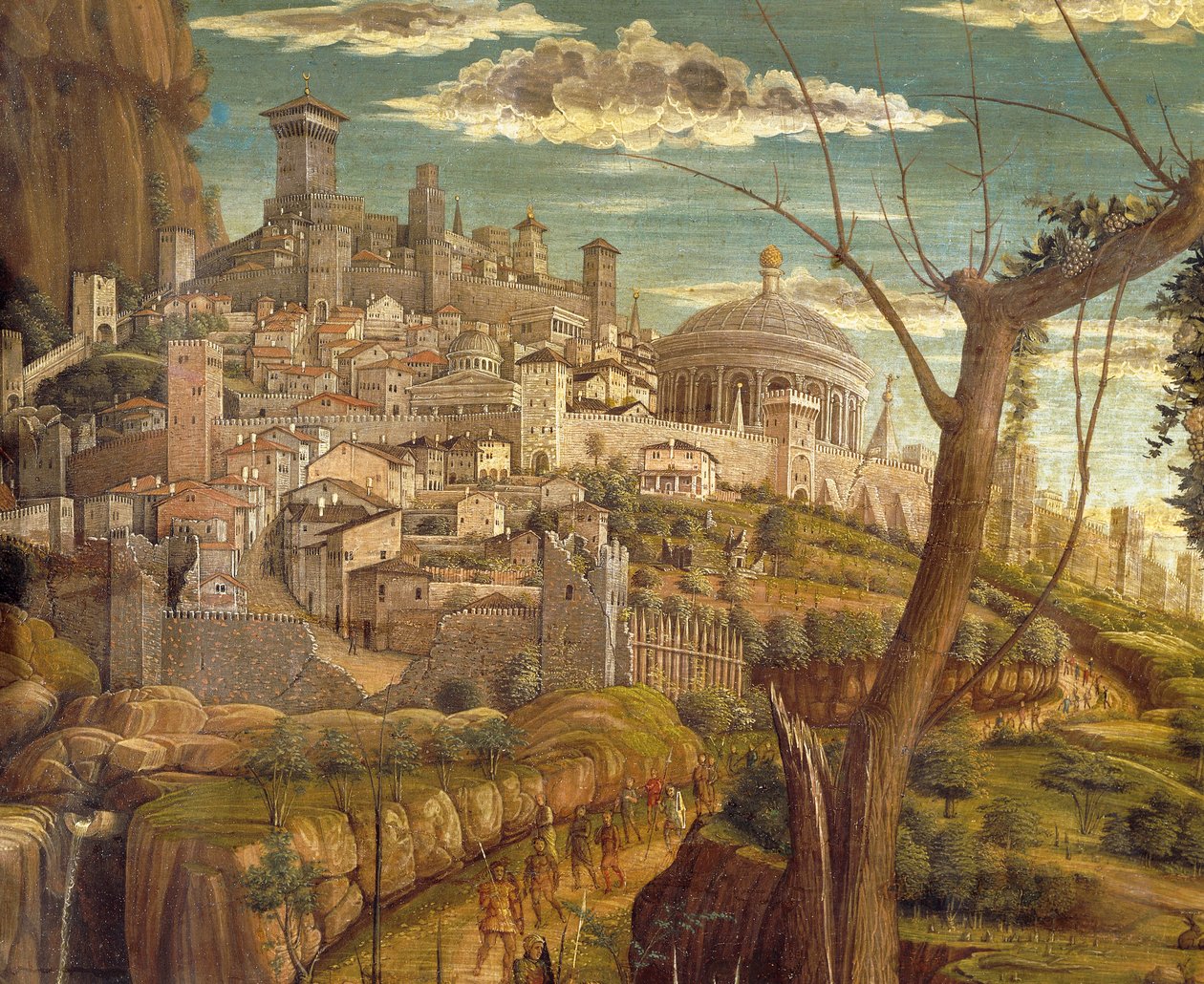 Agony in Garden af Andrea Mantegna (1431-1506), tempera på træ, 71x94 cm, detaljeret billede af Jerusalem af Andrea Mantegna