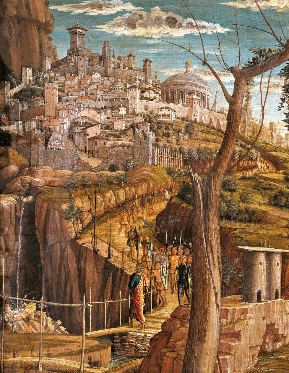 Agony in Garden af Andrea Mantegna (1431-1506), tempera på træ, 71x94 cm, detaljeret billede af Jerusalem af Andrea Mantegna