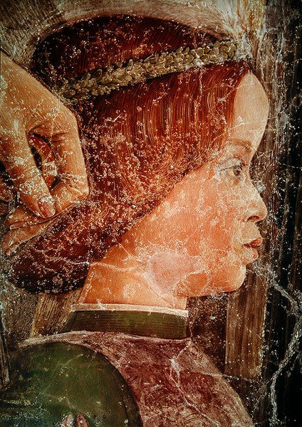 Kardinal Francesco Gonzagas ankomst, detalje af en af hans yngre brødre, ca. 1465-74 (detalje af 78454) af Andrea Mantegna