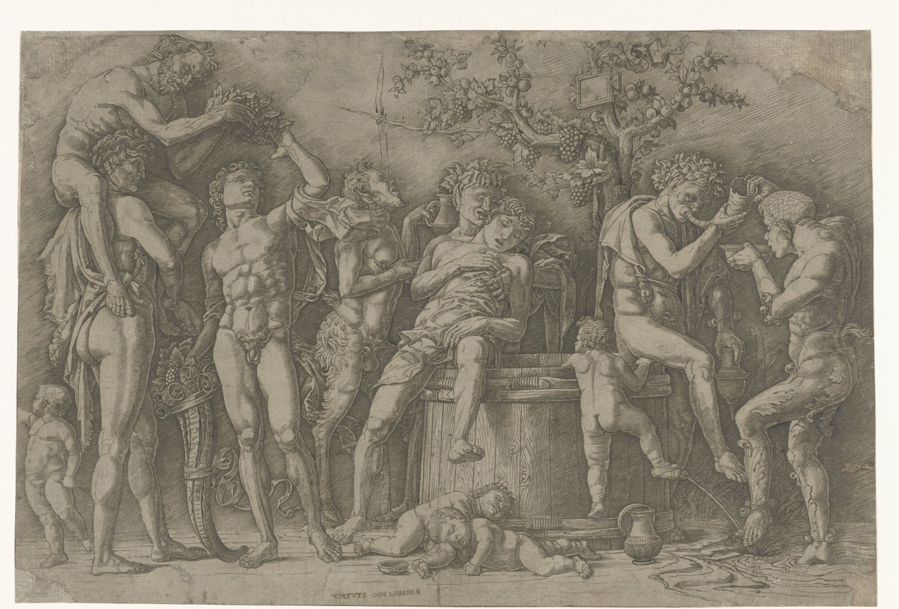 Bacchanal med satyrer og bacchanter ved vinpresse af Andrea Mantegna