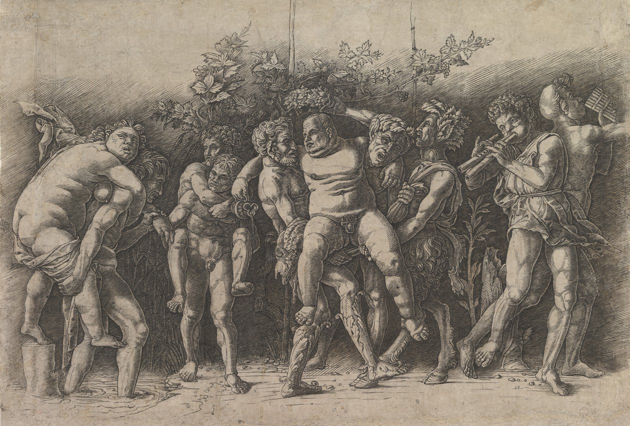 Bacchanal with Silenus, en frisekomposition med ti figurer omkring Silenus, der er..., begyndelsen af 1470