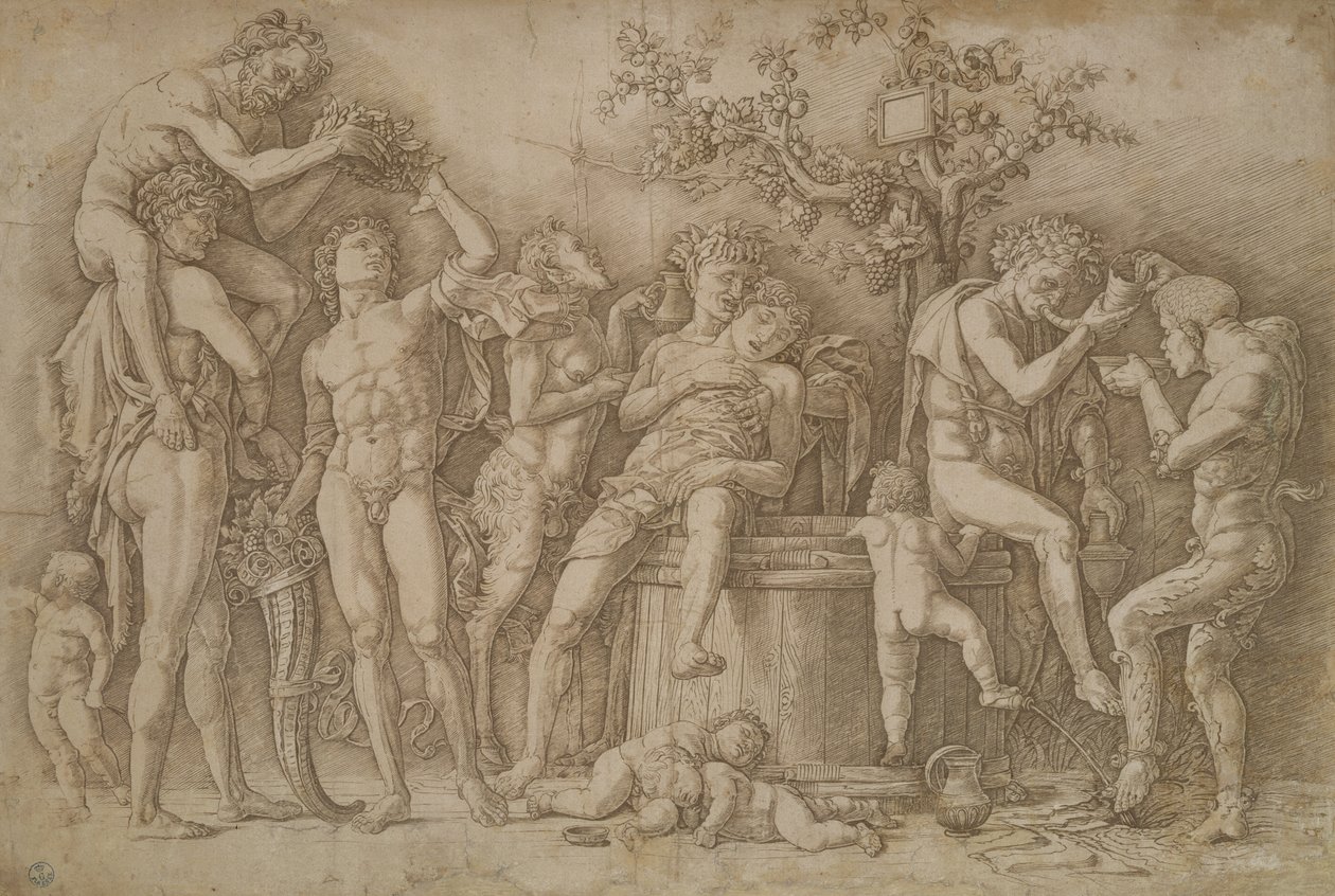 Bacchanal med karret vin, 1470-90 af Andrea Mantegna