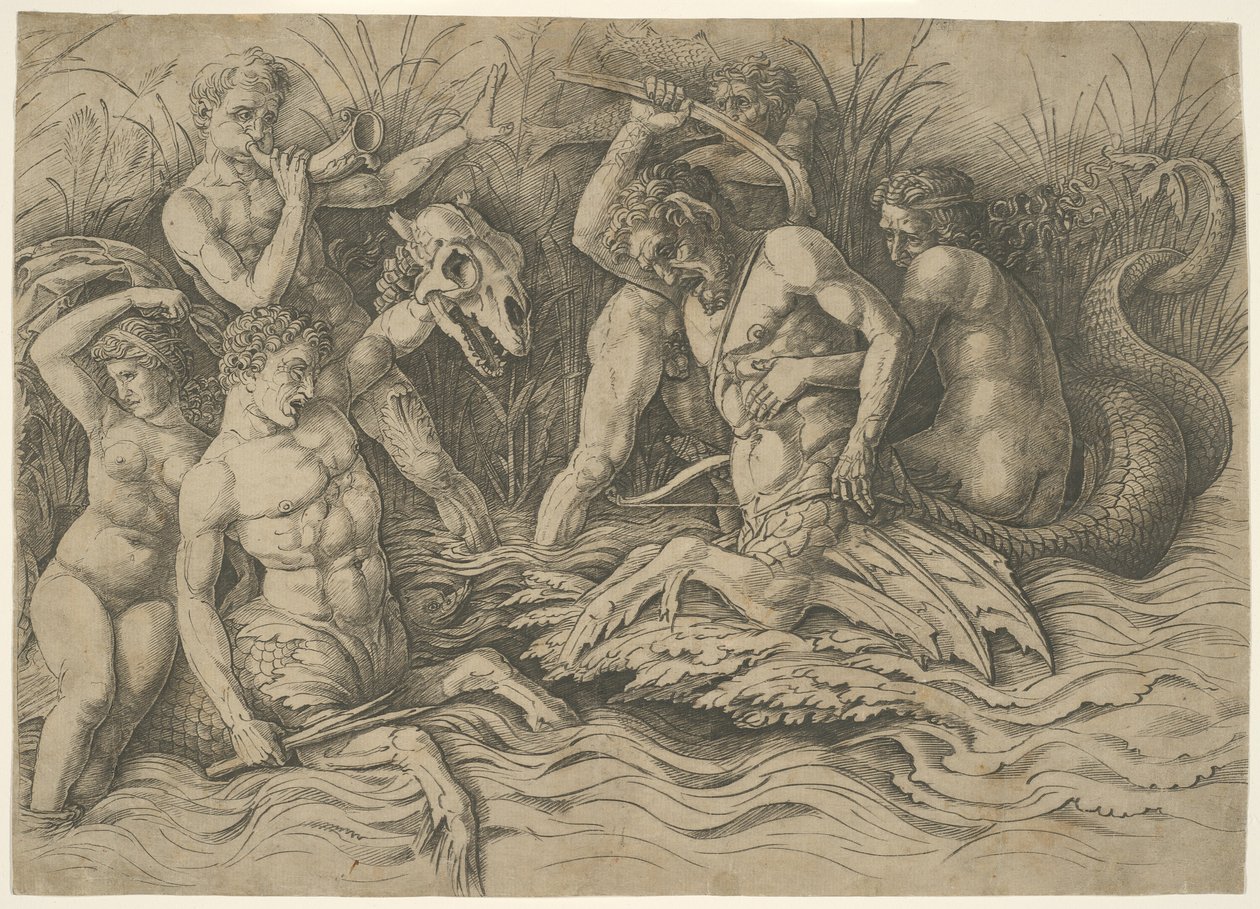 Battle of the Sea Gods: Right Half of a Frieze af Andrea Mantegna