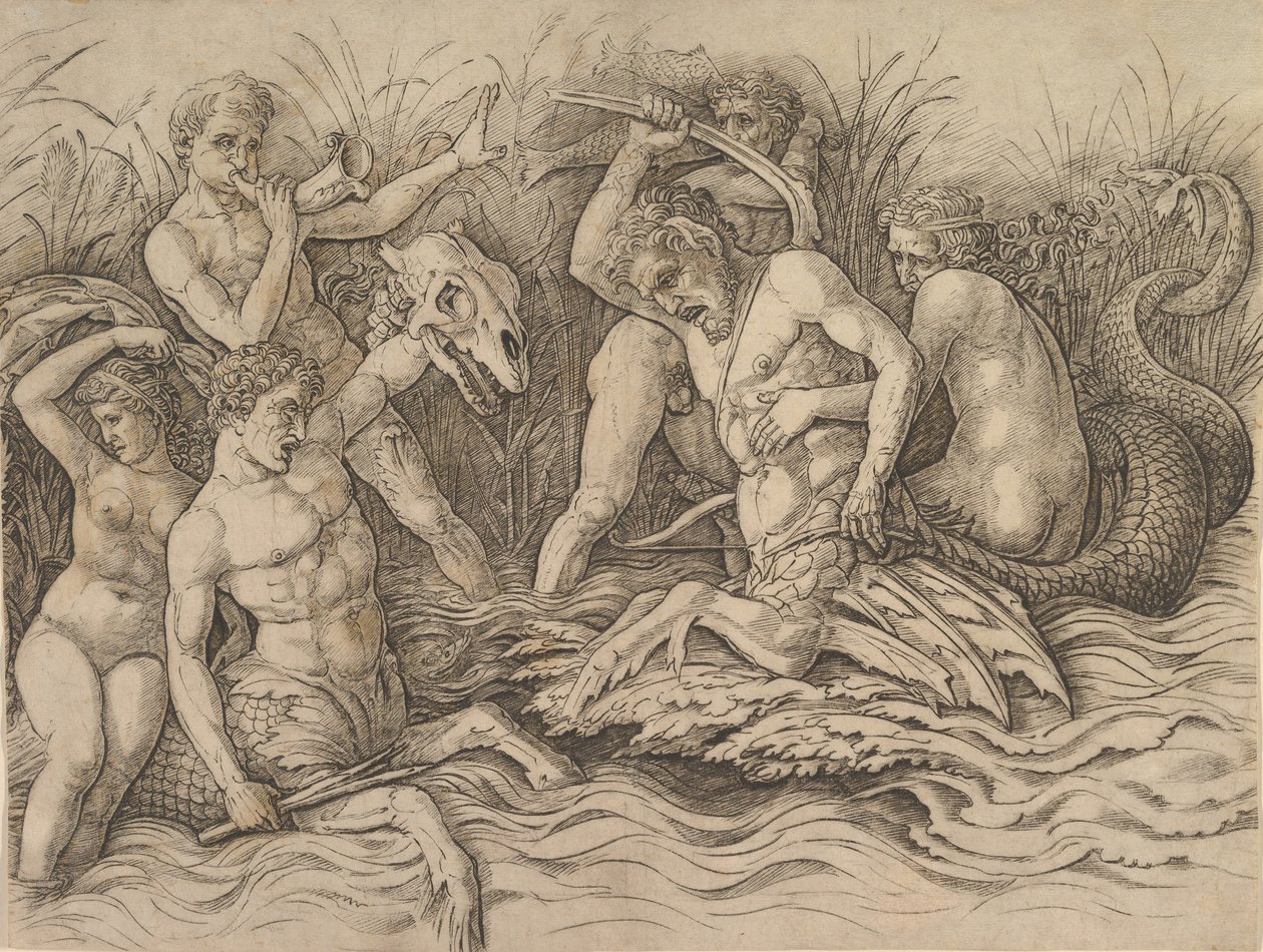 Battle of the Sea Gods Højre del af en frise, ca. 1485-88. af Andrea Mantegna