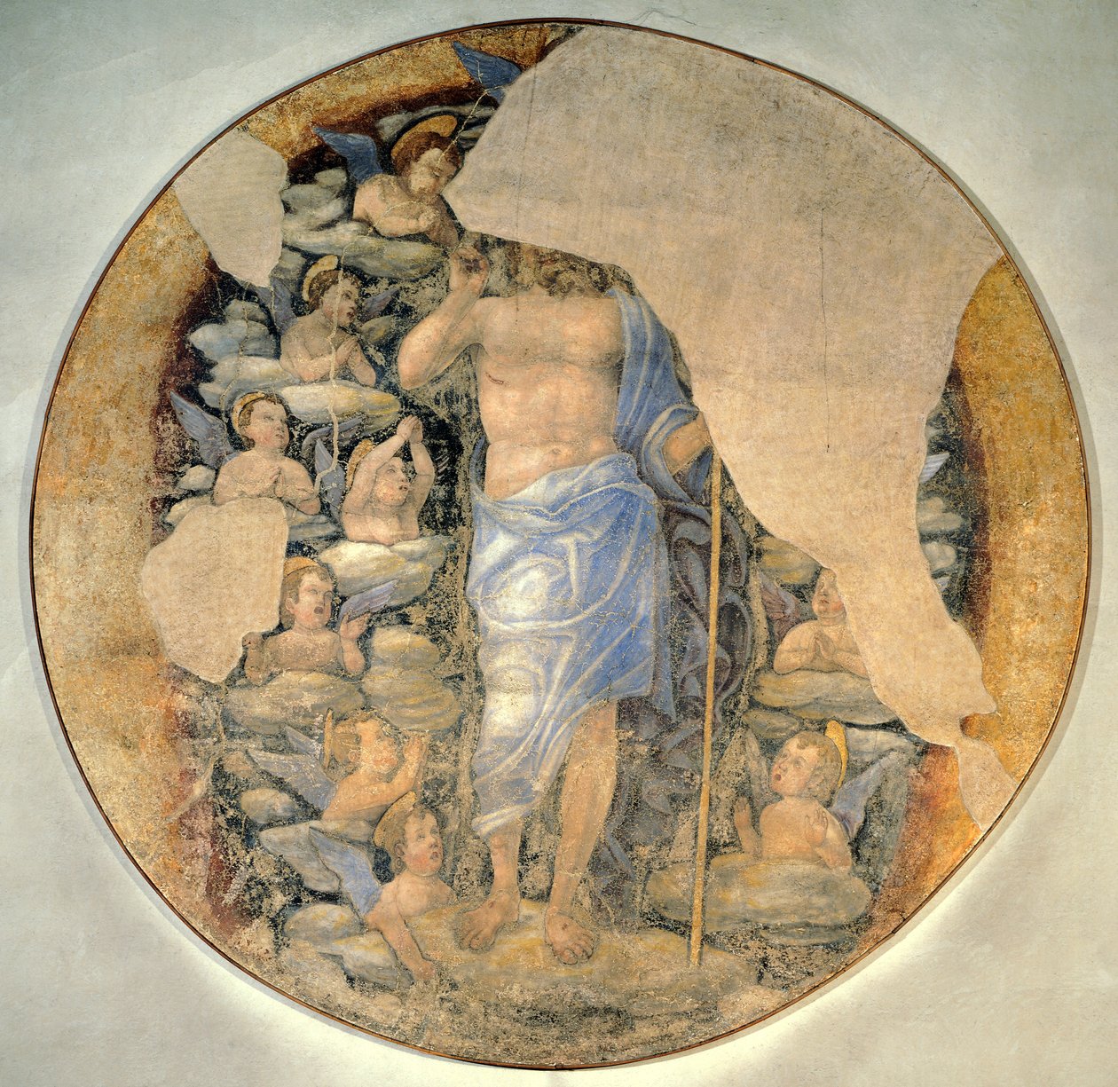 Kristus stiger op til himlen i herlighed omgivet af engle, omkring 1488, tilskrevet Andrea Mantegna (1431-1606), fresco af Andrea Mantegna