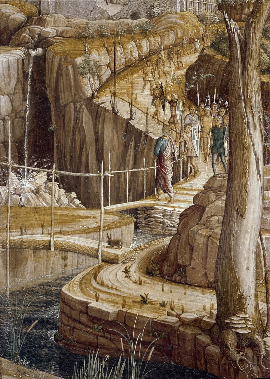 Detalje af "Bønnen i oliventræernes have", Judas fører soldaterne til Jesus - Kval i haven af Andrea Mantegna