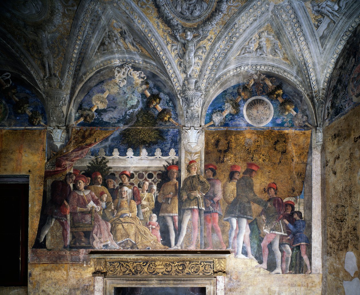 Ludovico Gonzaga, Marsilio Andreasi, Barbara af Brandenburg med sin datter Paula og Rodolfo Gonzaga af Andrea Mantegna
