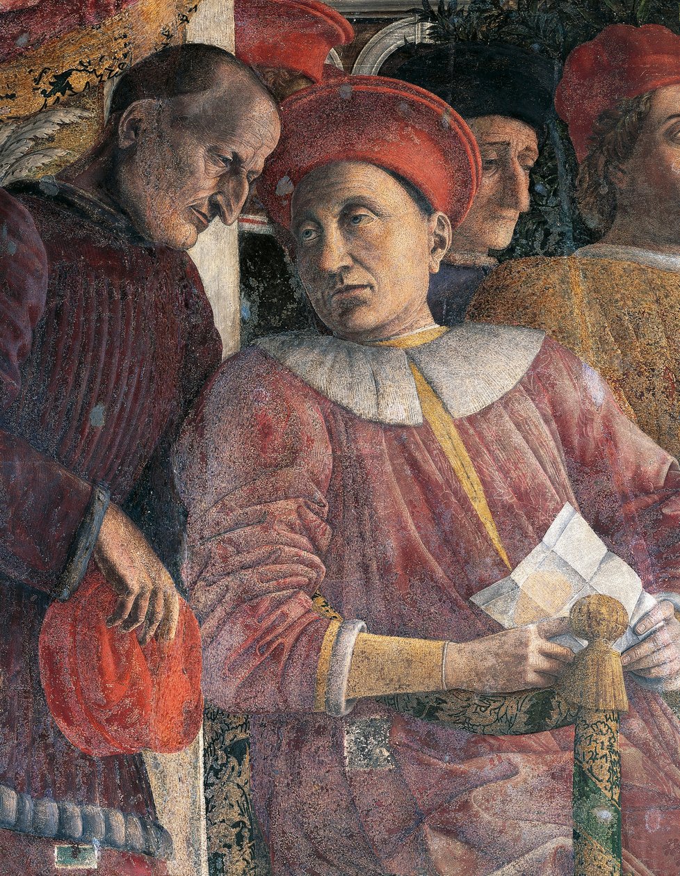 Ludovico Gonzaga og rådgiver Marsilio Andreasi, detalje fra Court Wall af Andrea Mantegna (1431-1606), fresko, San Giorgio Slot, Bryllupskammer eller Camera Picta, Mantua af Andrea Mantegna