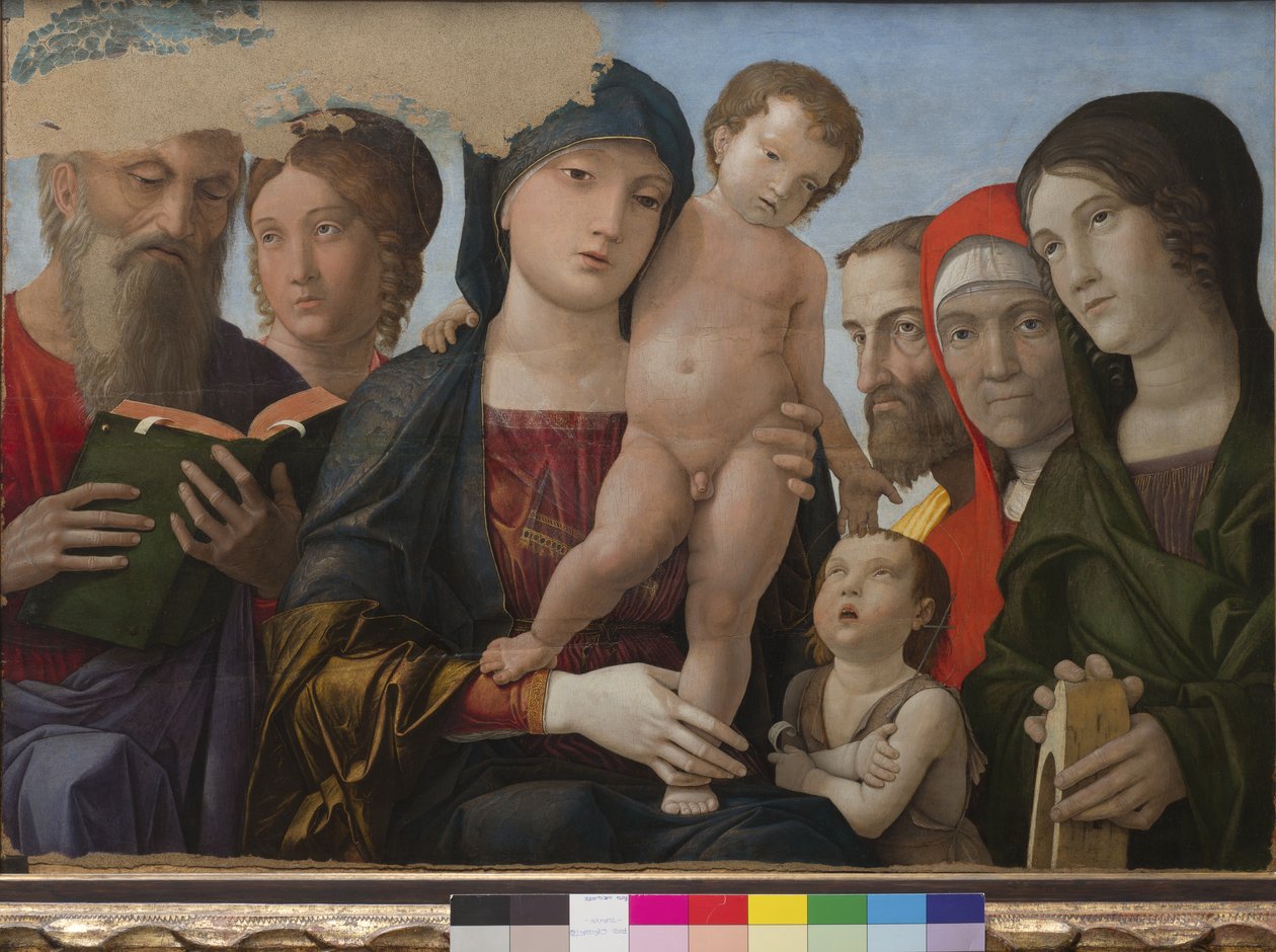 Madonna og barn, Sankt Johannes, Sankt Katarina af Alexandria og andre helgener, 1480-88 af Andrea Mantegna