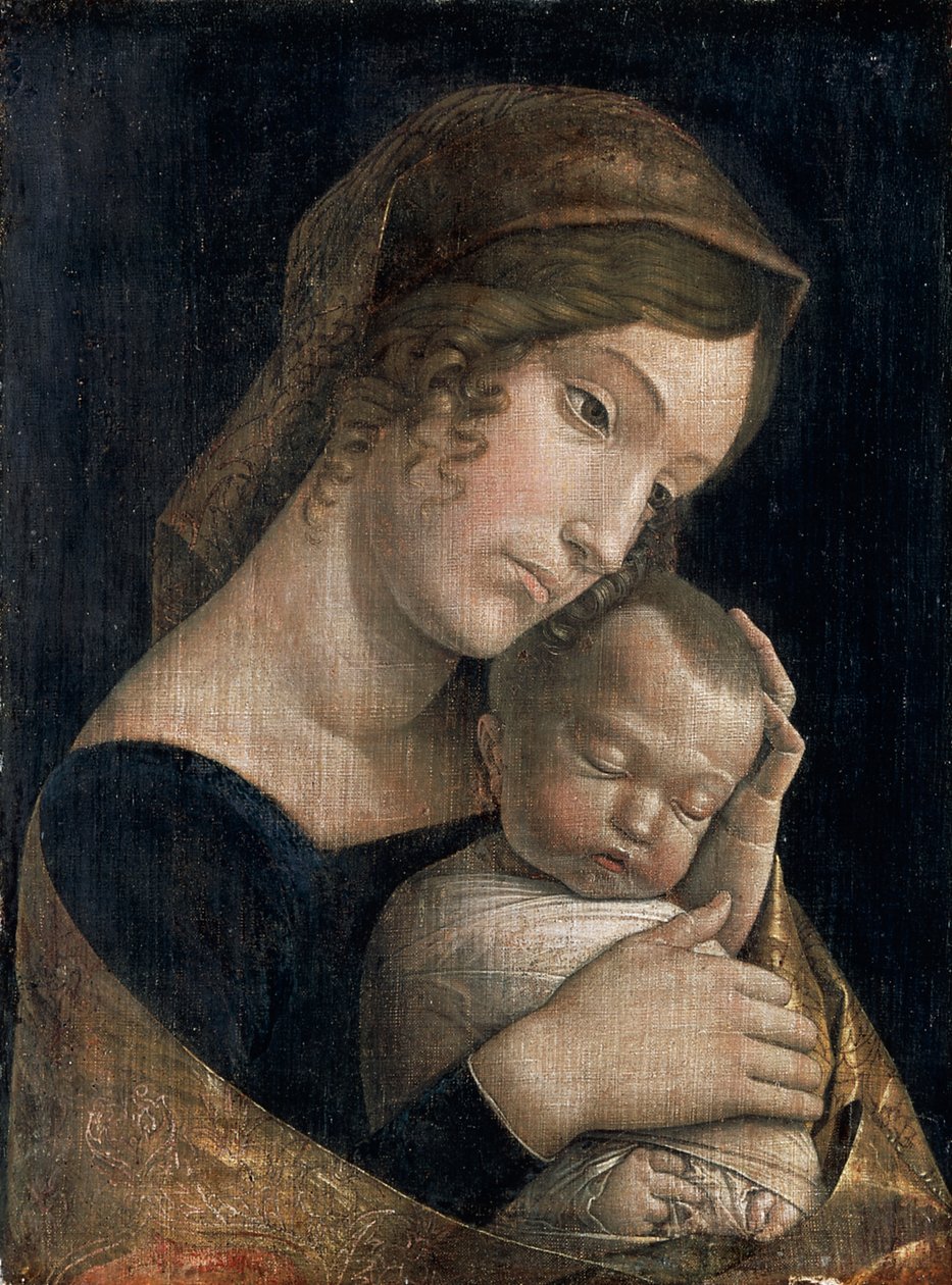 Madonna og det sovende barn af Andrea Mantegna (1431-1506), lim tempera på linned, 43x32 cm af Andrea Mantegna