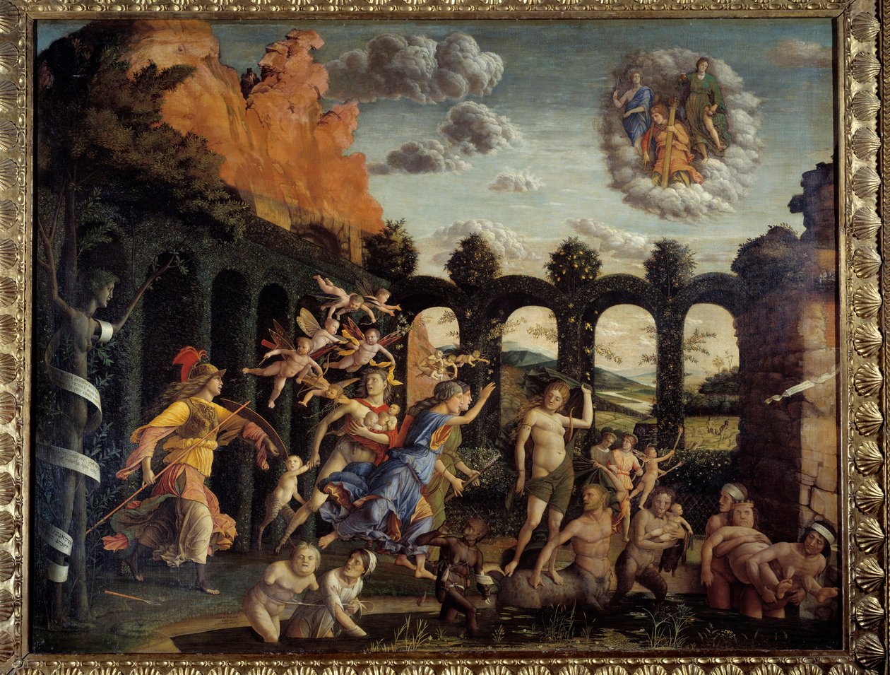 Minerve jagter laster fra Vertu Garden Maleri af Andrea Mantegna (1431-1506) 15. århundrede søn. 1,6x1,92 m af Andrea Mantegna