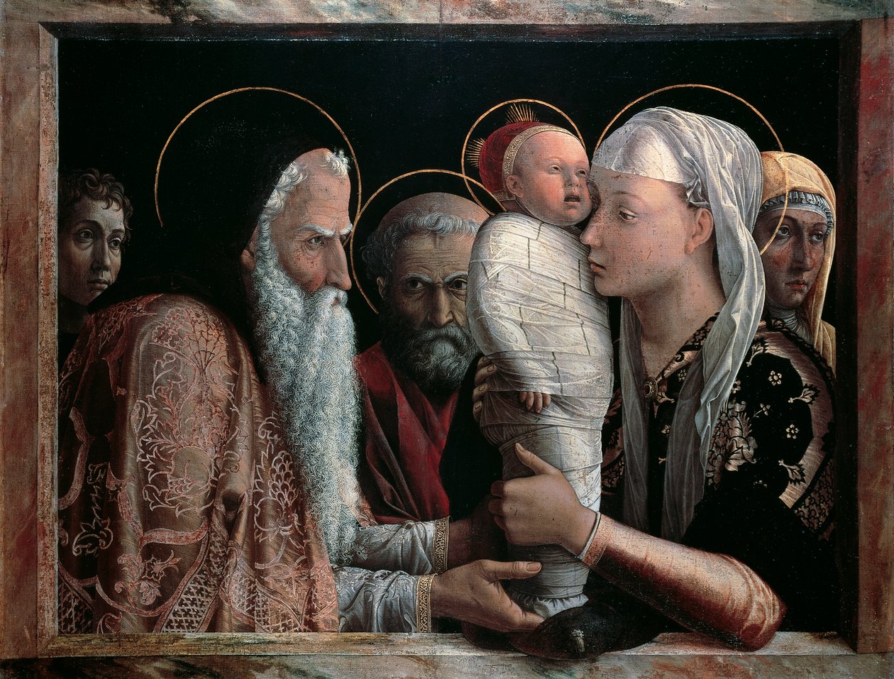 Præsentation i tempel af Andrea Mantegna (1431-1506), tempera på lærred, 67x86 cm af Andrea Mantegna