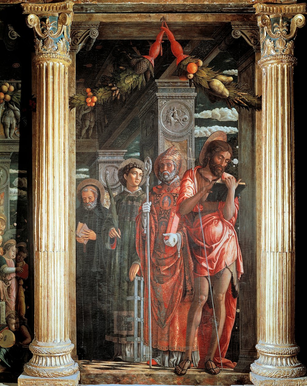 Saints John og Lorenzo og to Saints, detalje fra San Zeno-altertavlen af Andrea Mantegna