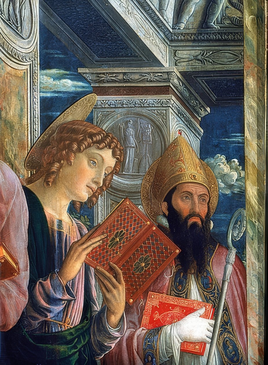San Zeno-alteret. Detalje af venstre side. 1457-1460. På billedet ses evangelisten Johannes og Zenon fra Verona af Andrea Mantegna