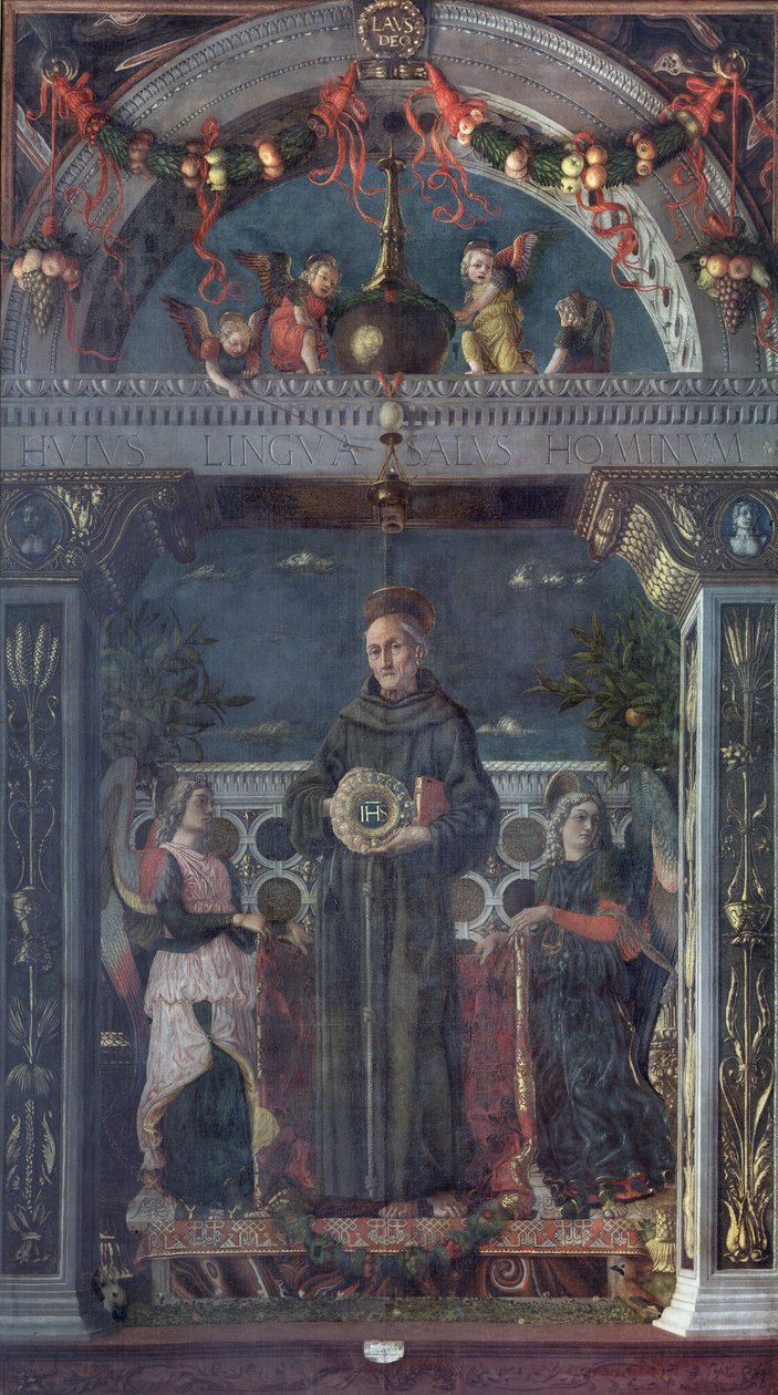 Sankt Bernardino af Siena med engle af Andrea Mantegna