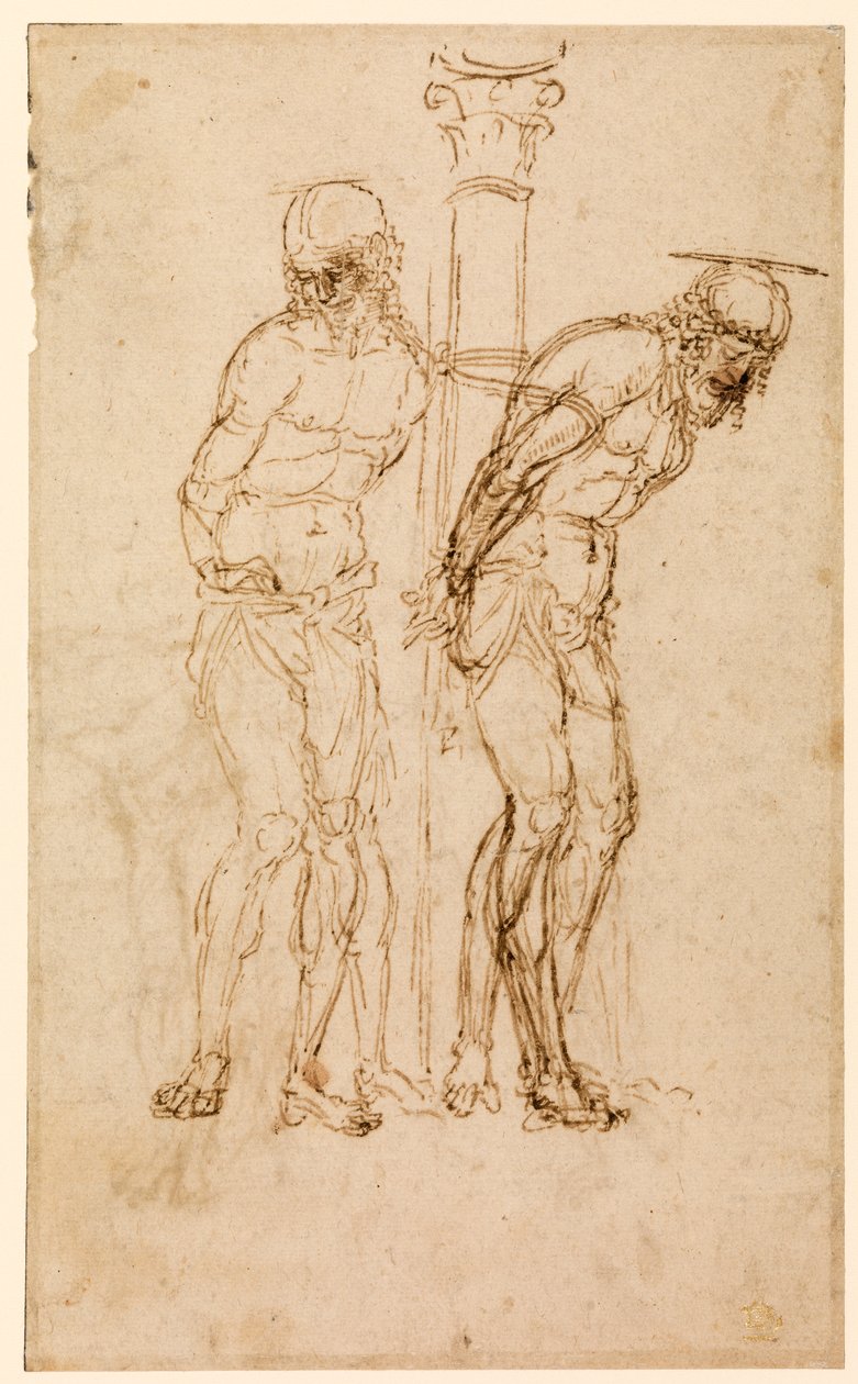 Studier til Kristus ved søjlen (recto), ca. 1460-65 (pen & blæk på papir) [se også 5934516] af Andrea Mantegna