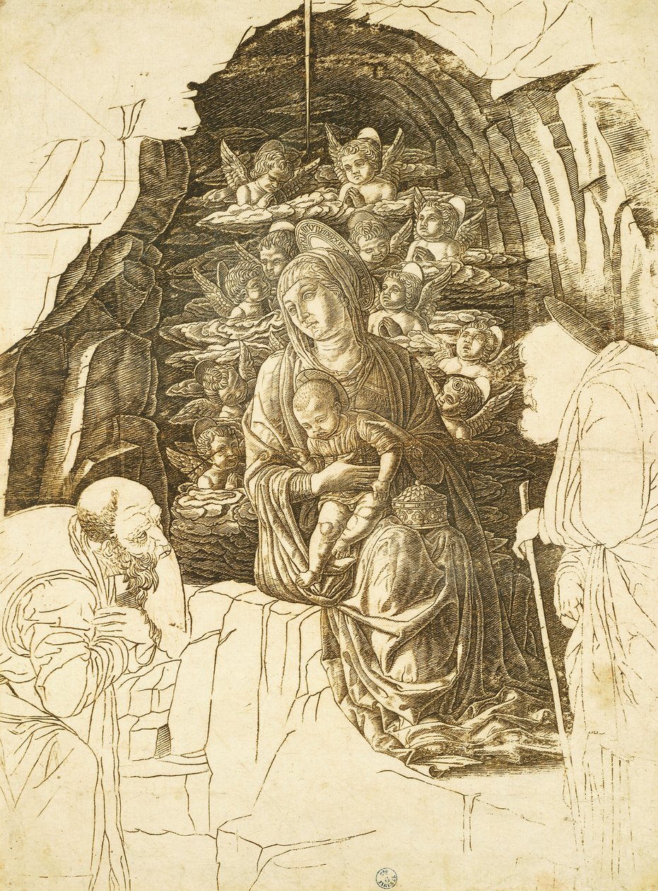 Study for Adoration of Magi af Andrea Mantegna (1431-1506), tegning af Andrea Mantegna
