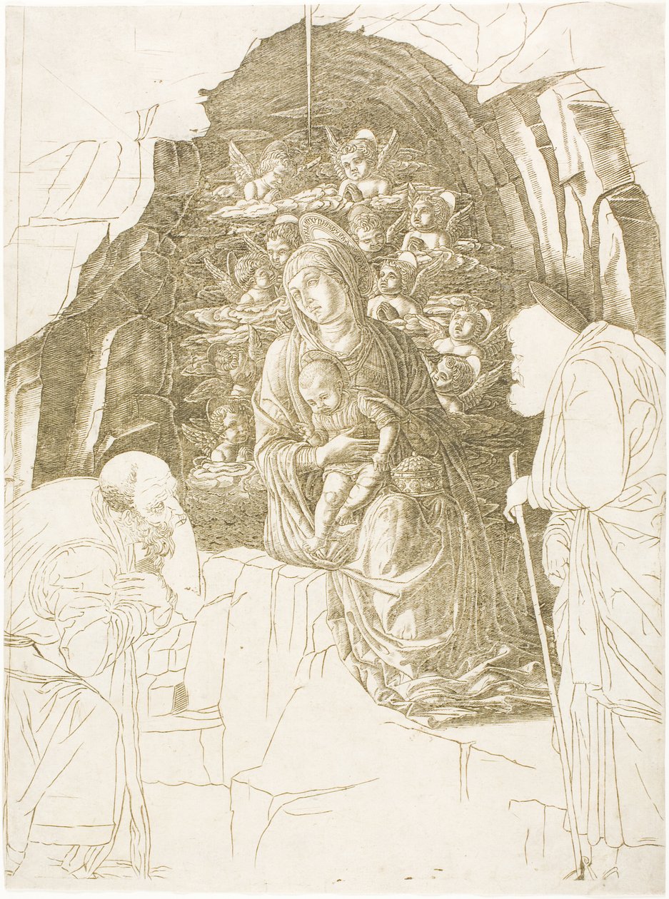 Tilbedelse af magi (jomfru af grotte) af Andrea Mantegna