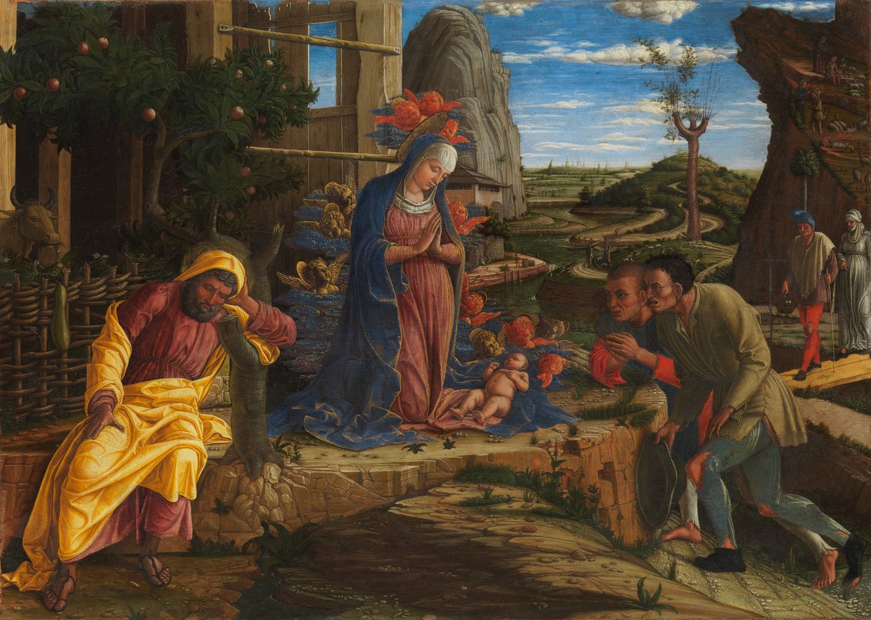 Hyrdernes tilbedelse, ca. 1450 (tempera på lærred, overført fra træ) af Andrea Mantegna