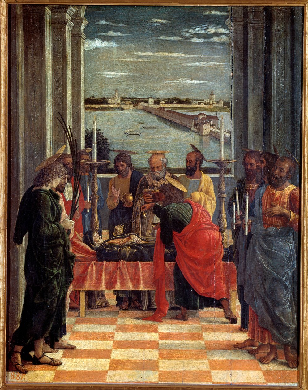 Jomfruens død Maleri af Andrea Mantegna (1431-1506) 1461 søn. 0,54x0,42 m Madrid, Prado-museet - Jomfruens død. Maleri af Andrea Mantegna (1431-1506) af Andrea Mantegna