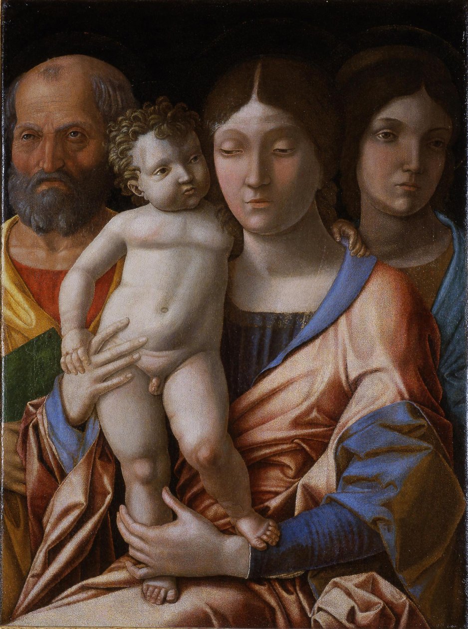 Den hellige familie med en helgen, 1495. af Andrea Mantegna