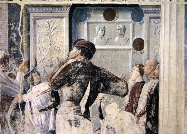 The Martyrium of St. Christopher, detalje af tilskuerne, c.1450-56 af Andrea Mantegna