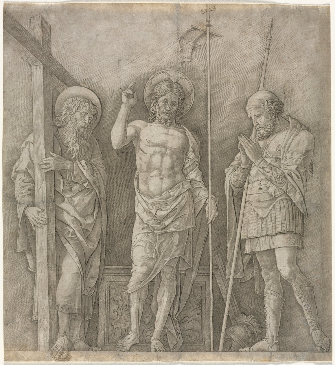 Den opstandne Kristus mellem Sankt Andreas og Longinus af Andrea Mantegna