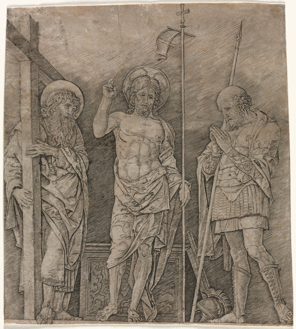 Den opstandne Kristus mellem Sankt Andreas og Longinus af Andrea Mantegna