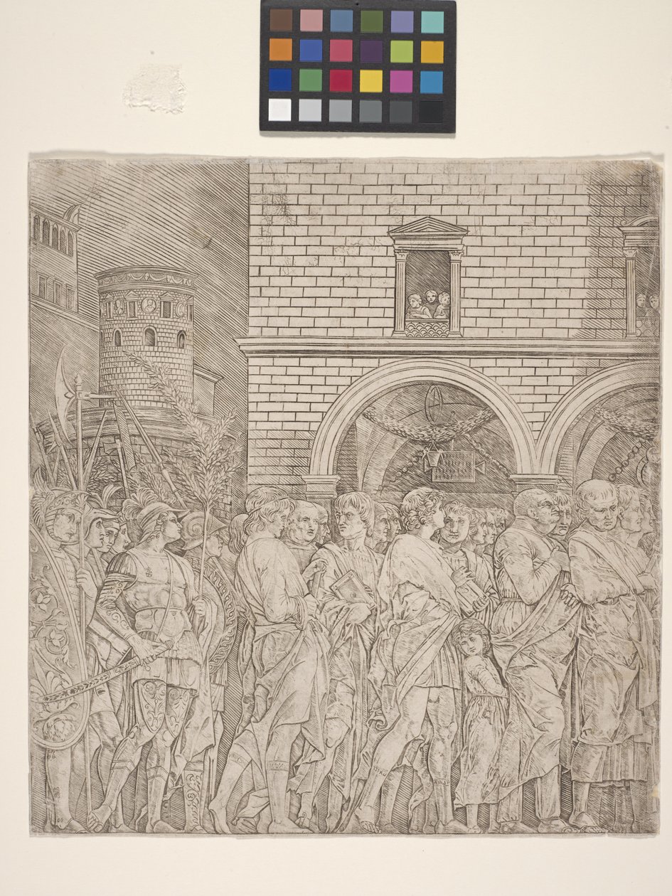 Senatorerne - Julius Cæsars triumf (gravering på cremepapir) af Andrea Mantegna