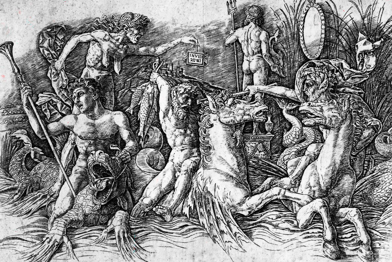 Slaget ved Havguderne, af Andrea Mantegna (1431-1506), gravering. Detalje. af Andrea Mantegna