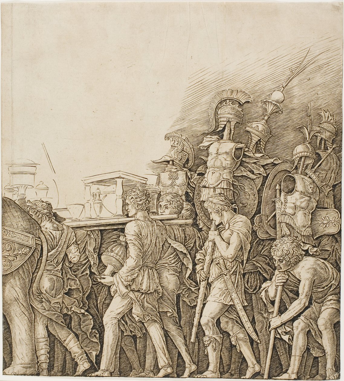 Triumf af Cæsar: Soldater, der bærer trofæer af Andrea Mantegna