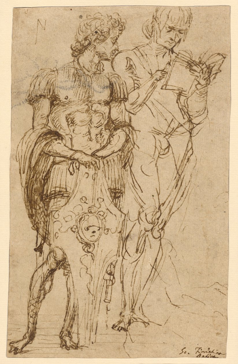 To stående mandsfigurer (recto); En liggende mand og andre studier (verso) af Andrea Mantegna