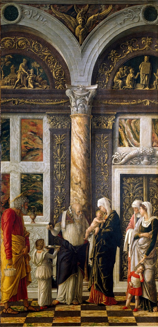 Uffizi polyptisk: "" omskæring""" Højre del. Detrempe på træ af Andrea Mantegna (1431-1506) 1464-1470. Svag. 86x42,5 cm Firenze, Galleria degli Uffizi (Kontorer) af Andrea Mantegna